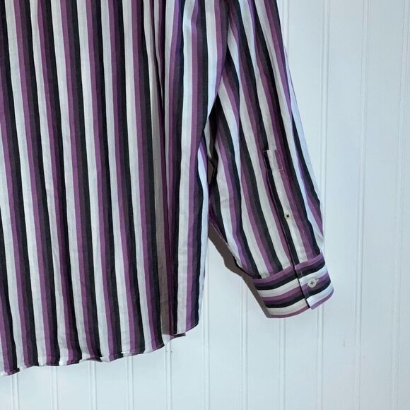 Michael Michael Kors Button Down Shirt Men Large Purple Stripped Long Sleeve - Picture 11 of 12